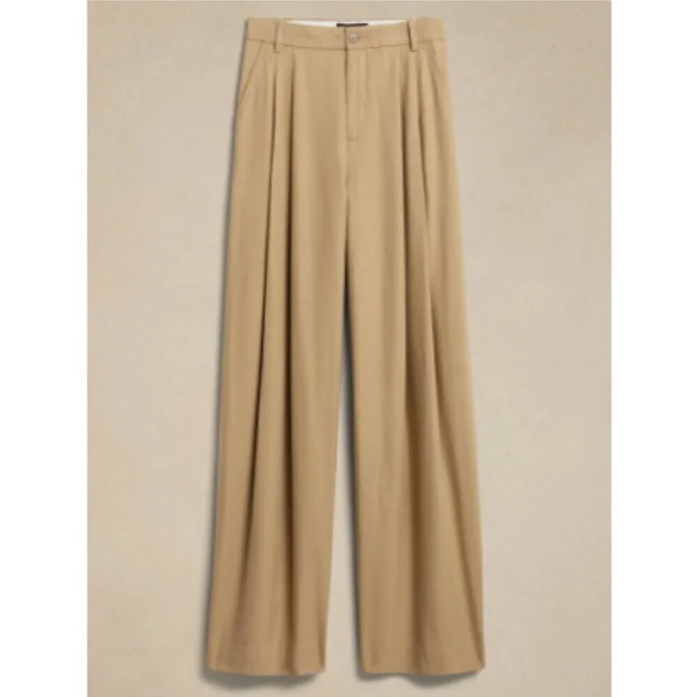 Banana Republic LENA Linen WIDE LEG Black PLEATED Pant sz 6 PETITE #629205 $140